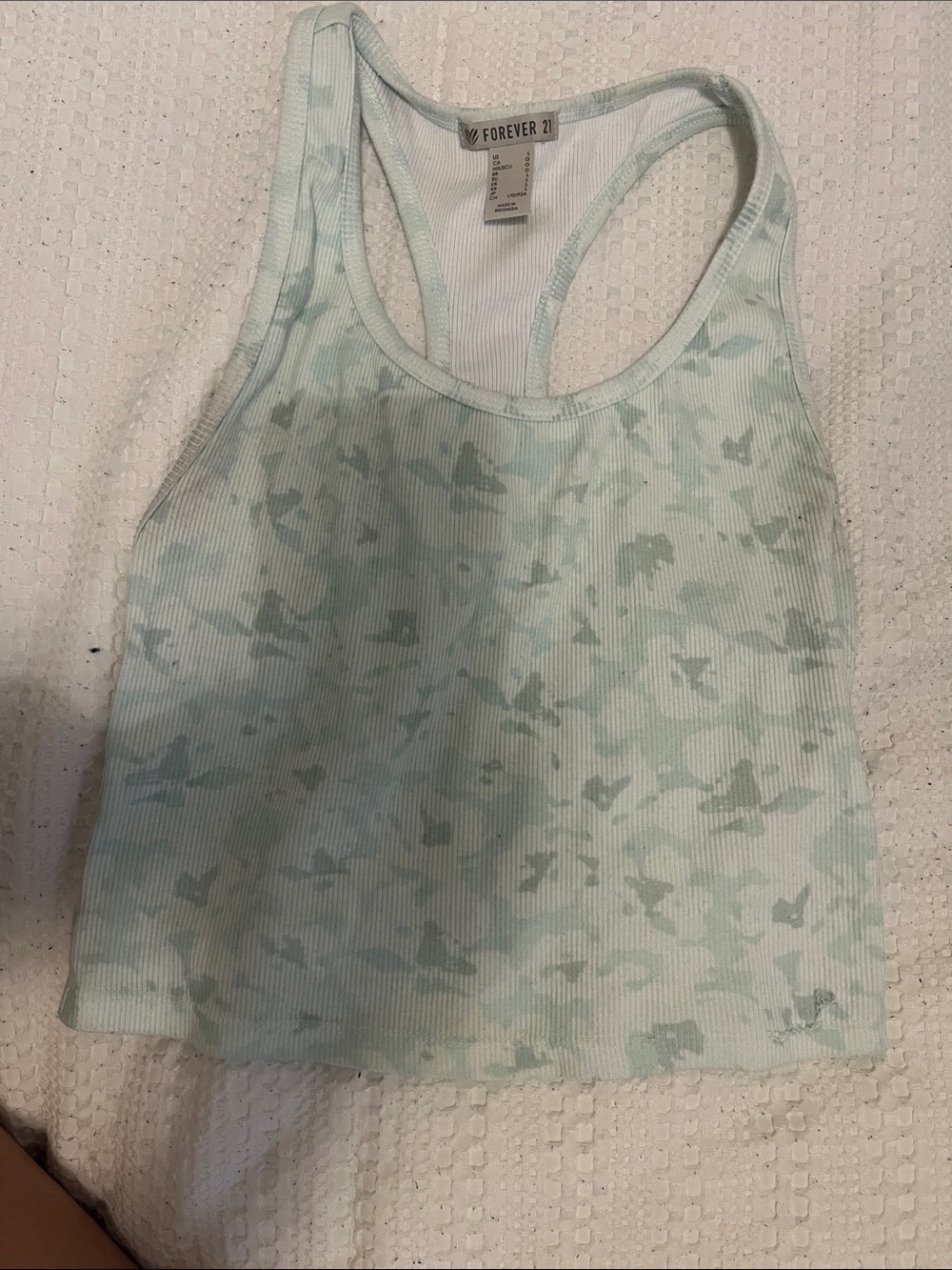 Forever 21 Mint Green Floral Racerback Crop Tank